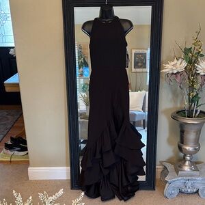 Betsy & Adam Black Ruffled Maxi Dress